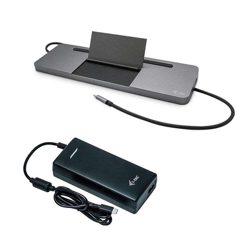 i-tec Metal USB-C Ergonomic 4K 3x Display Docking Station with Power Delivery 85 W + Universal Charger 112