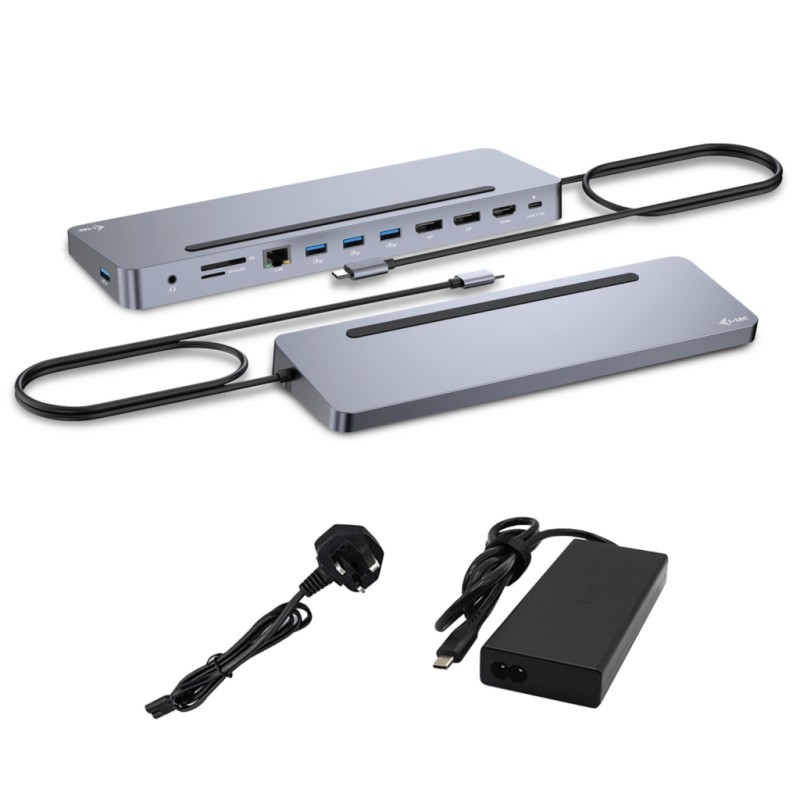 i-tec USB-C Metal Ergonomic 3x 4K Display Docking Station with Power Delivery 100 W + Universal Charger