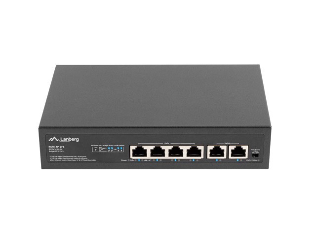 Lanberg RSFE-4P-2FE-60 switch di rete Non gestito Fast Ethernet (10/100) Supporto Power over Ethernet (PoE) 1U Nero