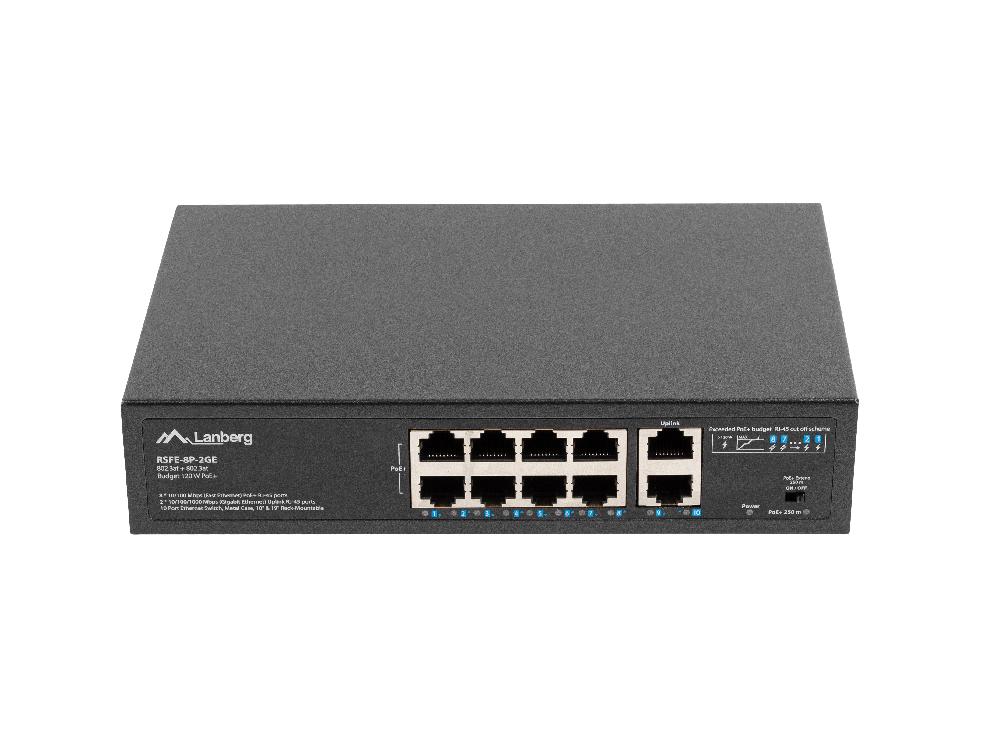 Lanberg RSFE-8P-2GE-120 switch di rete Non gestito Gigabit Ethernet (10/100/1000) Supporto Power over Ethernet (PoE) 1U Nero