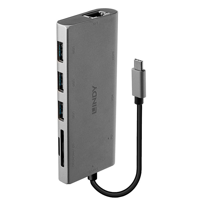 Lindy 43278 replicatore di porte e docking station per laptop USB 3.2 Gen 1 (3.1 1) Type-C Grigio