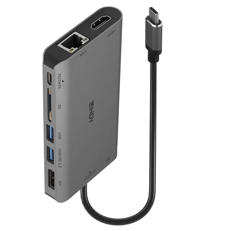 Lindy 43323 replicatore di porte e docking station per laptop Cablato USB 3.2 Gen 1 (3.1 1) Type-C Nero Grigio