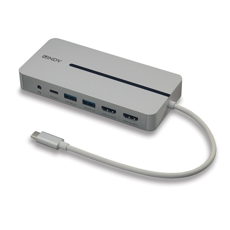 Lindy 43360 replicatore di porte e docking station per laptop Cablato USB 3.2 Gen 1 (3.1 1) Type-C Argento Bianco