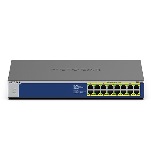 NETGEAR GS516PP Non gestito Gigabit Ethernet (10/100/1000) Supporto Power over Ethernet (PoE) Blu Grigio