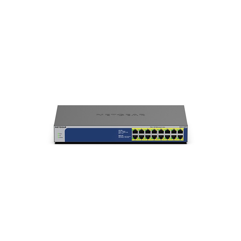 NETGEAR GS516PP Non gestito Gigabit Ethernet (10/100/1000) Supporto Power over (PoE) Blu Grigio