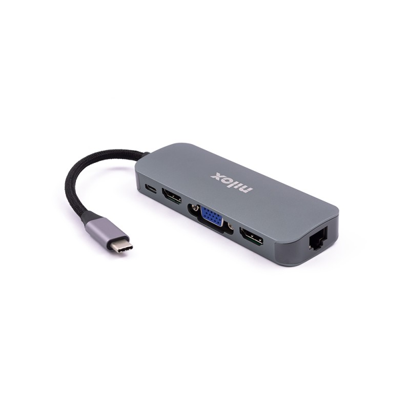Nilox DOCKING STAT HDMI VGA PD ETH 3USB USB 3.2 Gen 1 (3.1 1) Type-C Alluminio