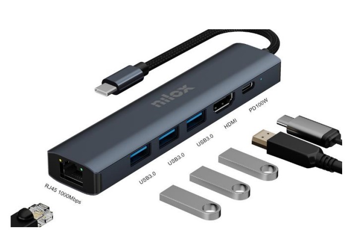 Nilox NXDSUSBC06 docking station per dispositivo mobile Grigio