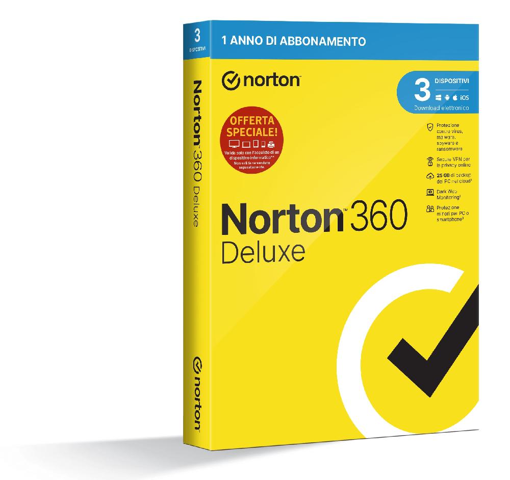 NortonLifeLock Norton 360 Deluxe 2024 Antivirus per 3 dispositivi Licenza di 1 anno Secure VPN e Password Manager PC