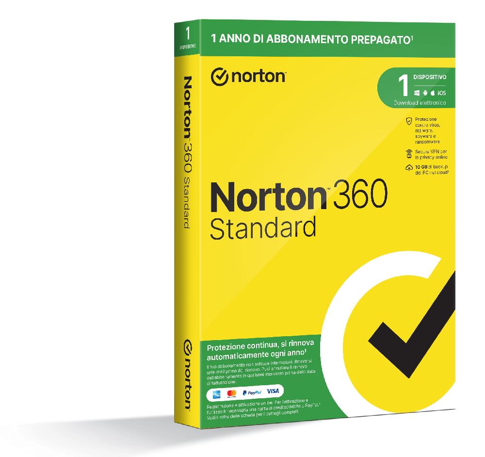 NortonLifeLock Norton 360 Standard 2024| Antivirus per 1 dispositivo Licenza di 1 anno con rinnovo automatico Secure VPN e
