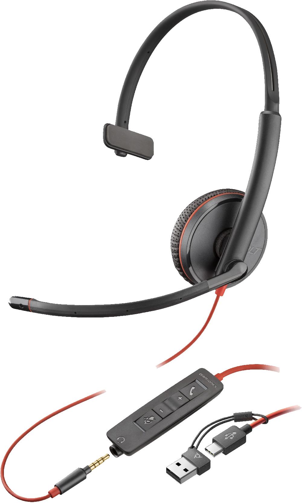 POLY Cuffie Blackwire 3215 monoaurali USB-C + spinotto da 3 5 mm + adattatore USB-C/A (sfuse)