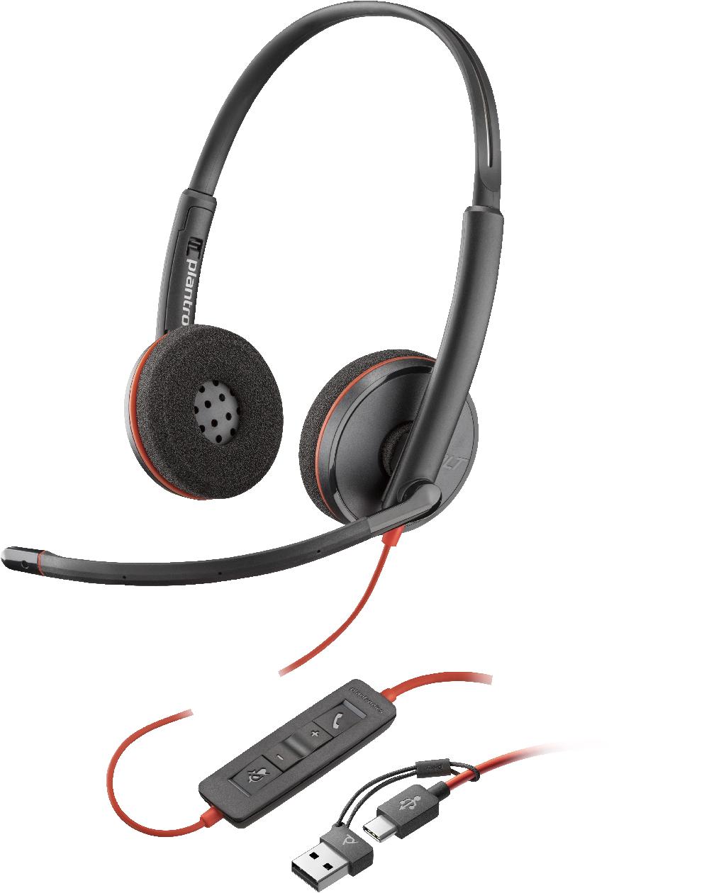 POLY Cuffie Blackwire 3220 stereo USB-C nere + adattatore USB-C/A (sfuse)