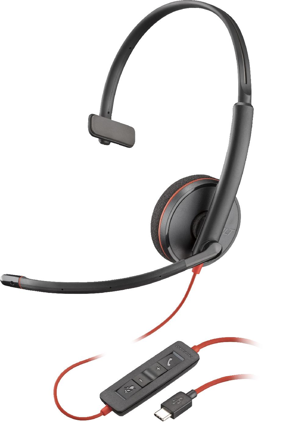 POLY Cuffie monoaurali Blackwire 3210 con connettore USB-C + adattatore USB-C/A