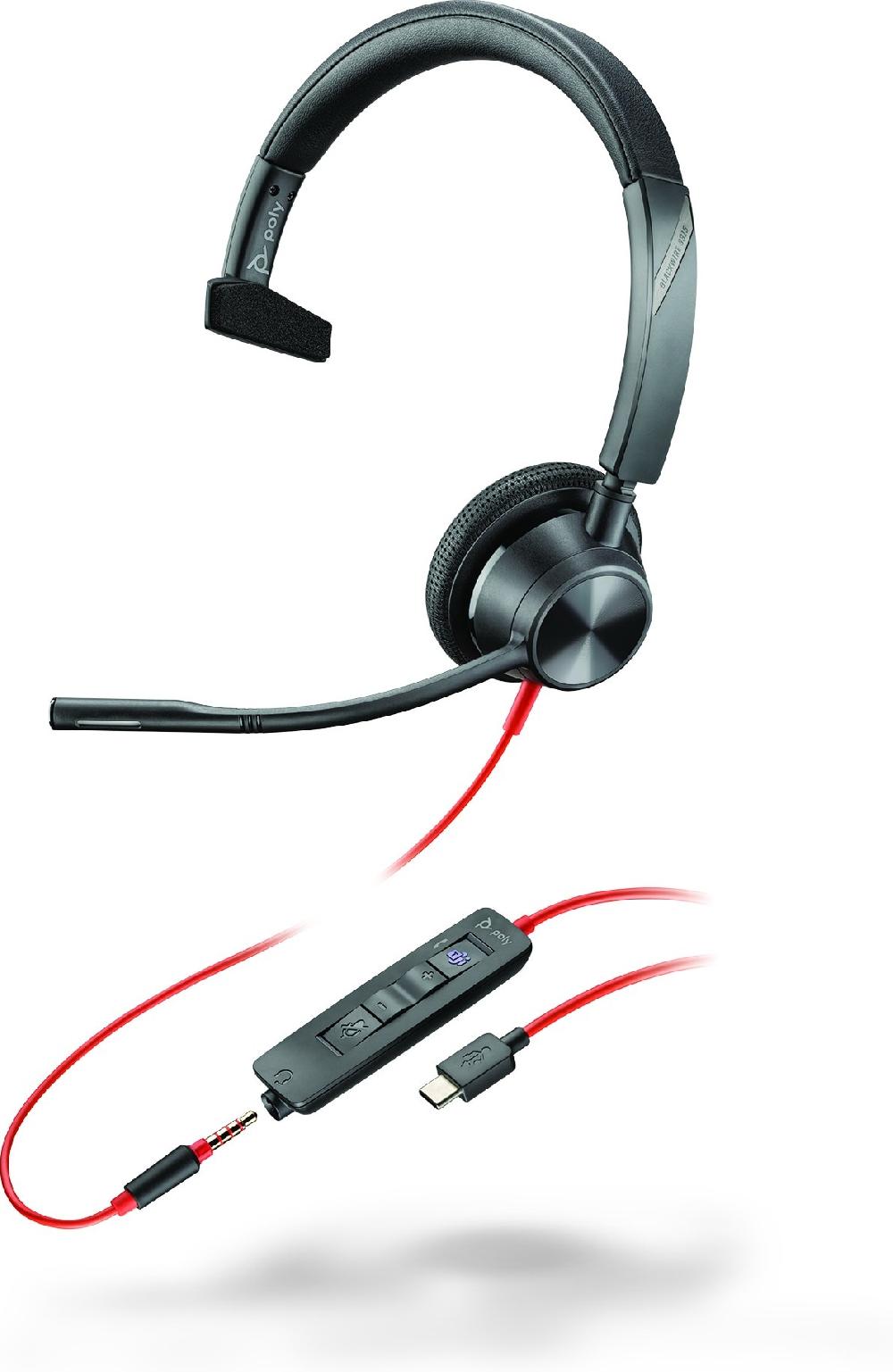 POLY Cuffie monoaurali Blackwire 3315 con connettore USB-C certificate per Microsoft Teams + spina da 3 5 mm + adattatore