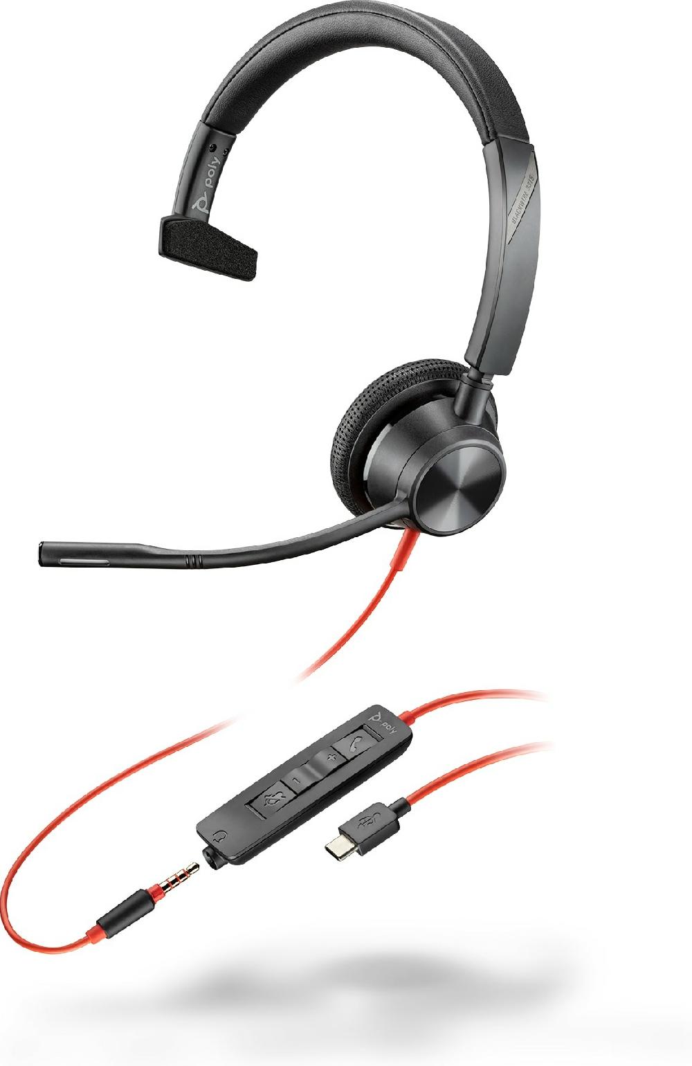 POLY Cuffie monoaurali Blackwire 3315 con connettore USB-C + spina da 3 5 mm + adattatore USB-C/A