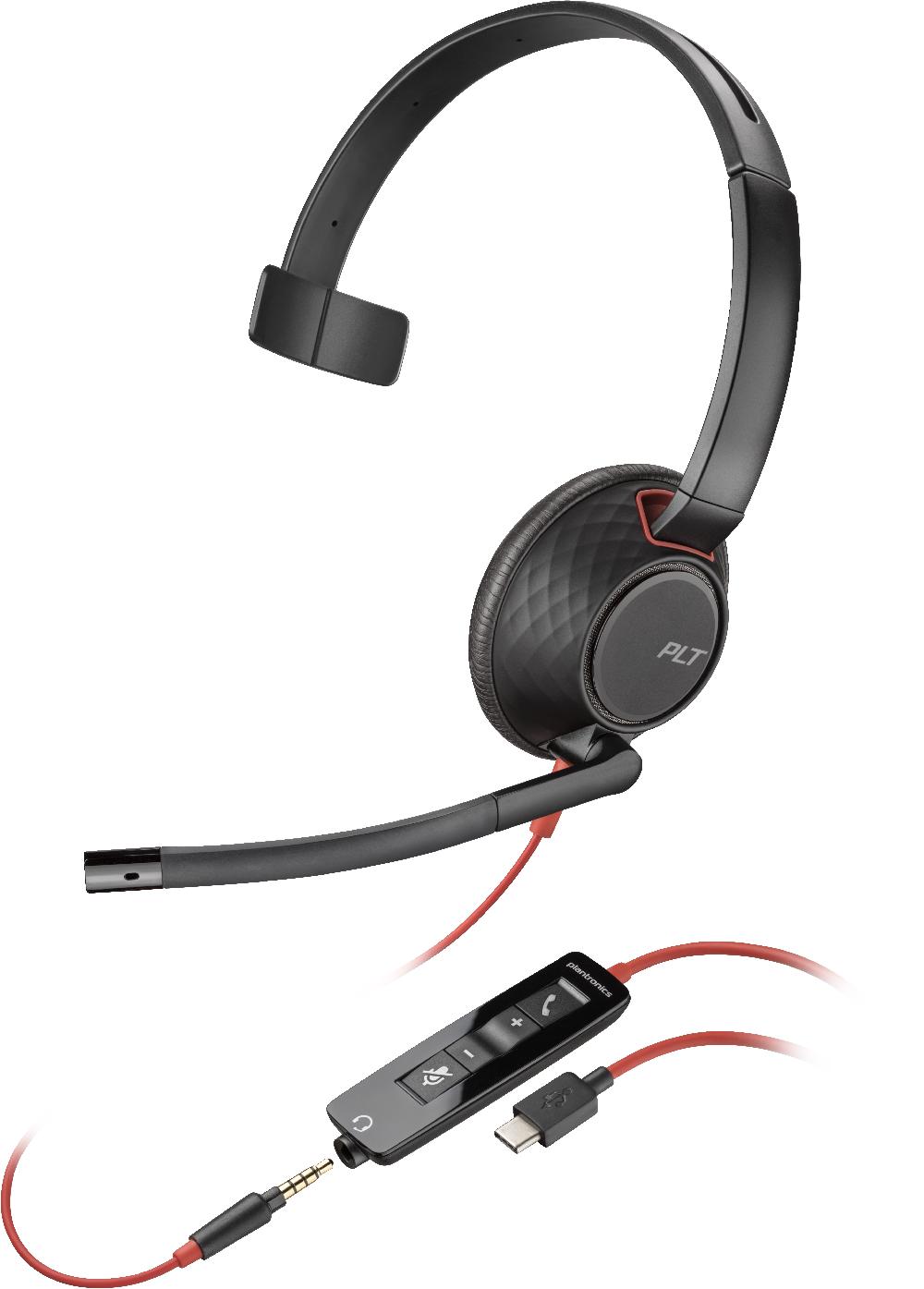 POLY Cuffie monoaurali Blackwire 5210 con connettore USB-C + spina da 3 5 mm + adattatore USB-C/A