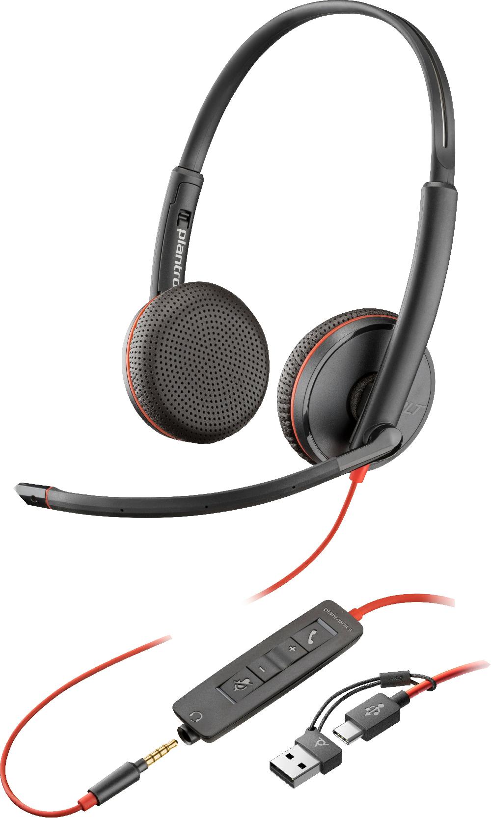 POLY Cuffie stereo Blackwire 3225 con connettore USB-C + spina da 3 5 mm + adattatore USB-C/A