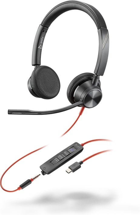 POLY Cuffie stereo Blackwire 3325 con connettore USB-C certificate per Microsoft Teams + spina da 3 5 mm + adattatore USB-C/A