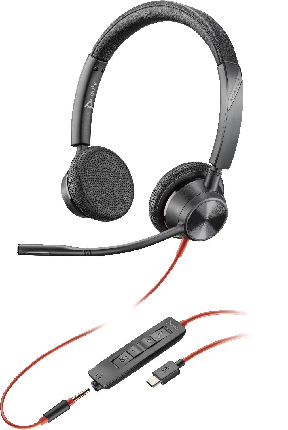 POLY Cuffie stereo Blackwire 3325 con connettore USB-C + spina da 3 5 mm + adattatore USB-C/A