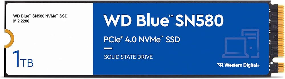 SSD-Solid State Disk M.2(2280) NVMe 1000GB(1TB) PCIe4.0x4 WD Blue SN580 WDS100T3B0E Read:4150MB/s-Write:4150MB/s