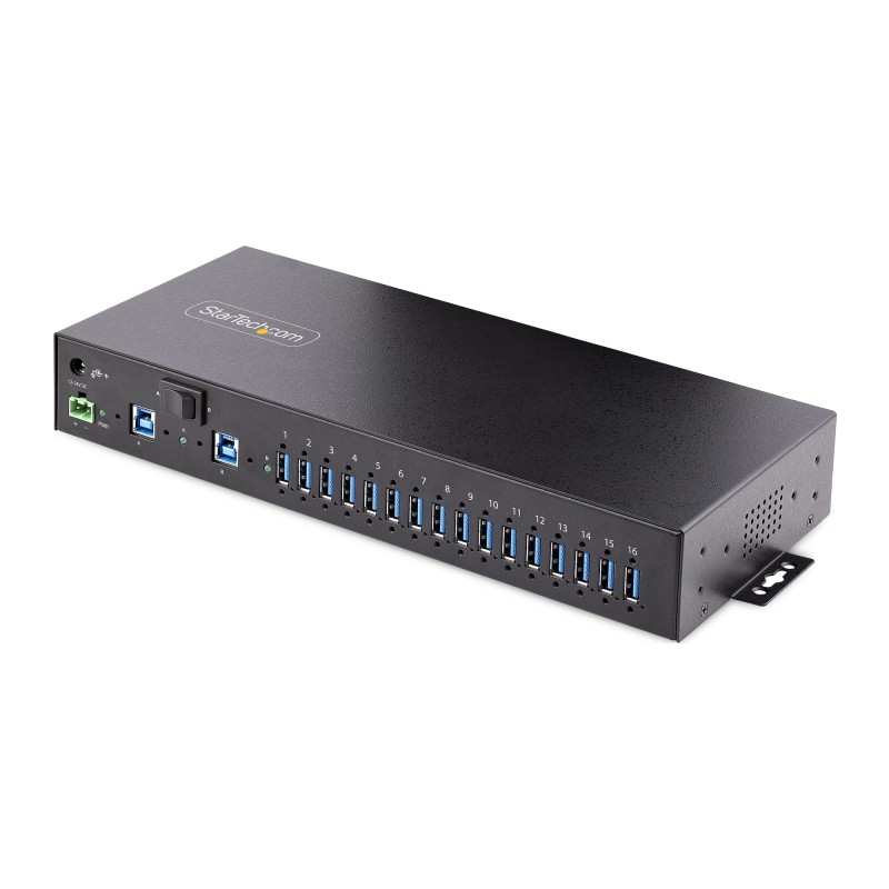 StarTech.com Hub USB 3.0 Alimentato a 16 Porte - Multipresa USB-A Industriale 5Gbps Installabile Muro/Rack/DIN Protezione ESD