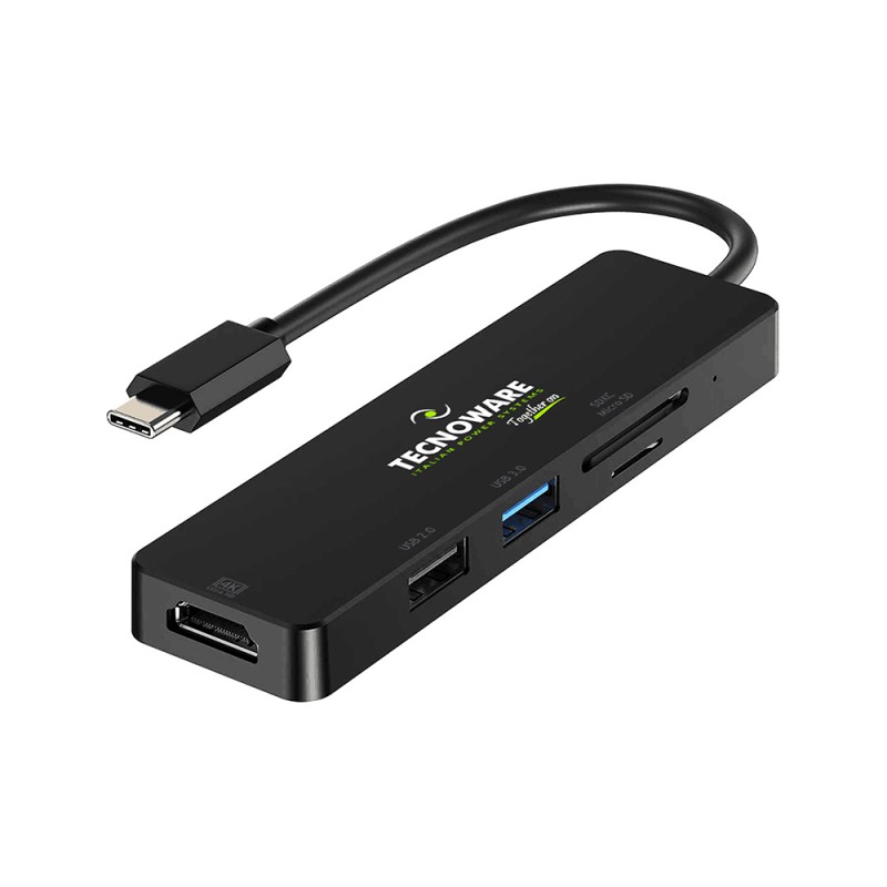Tecnoware FHUB17693 replicatore di porte e docking station per laptop USB 3.2 Gen 1 (3.1 1) Type-C Nero