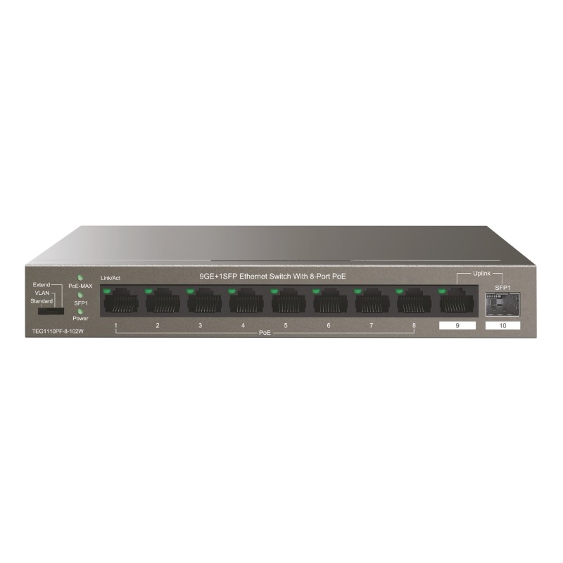 Tenda TEG1110PF-8-102W switch di rete Gestito Gigabit Ethernet (10/100/1000) Supporto Power over (PoE) Grigio