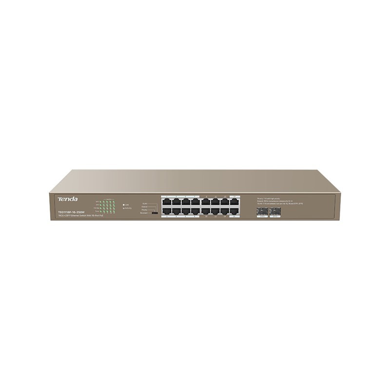 Tenda TEG1118P-16-250W switch di rete Non gestito Gigabit Ethernet (10/100/1000) Supporto Power over (PoE) 1U Marrone