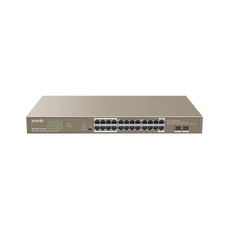 Tenda TEG1126P-24-410W switch di rete Non gestito Gigabit Ethernet (10/100/1000) Supporto Power over (PoE) 1U Marrone