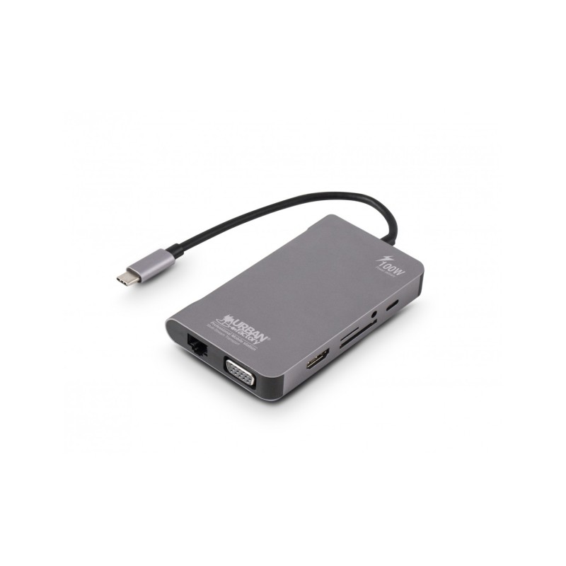 Urban Factory TCM16UF replicatore di porte e docking station per laptop Cablato USB 3.2 Gen 1 (3.1 1) Type-C Grigio
