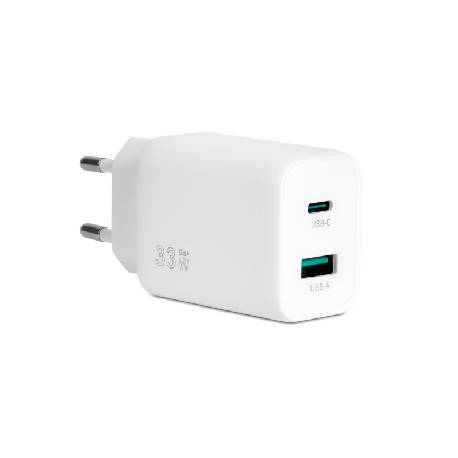 VULTECH CARICATORE ADATTATORE UNIVERSALE 1 PORTA Type-C+1 PORTA USB PD33 QC 3.0 GaN 33W PPS BIANCO