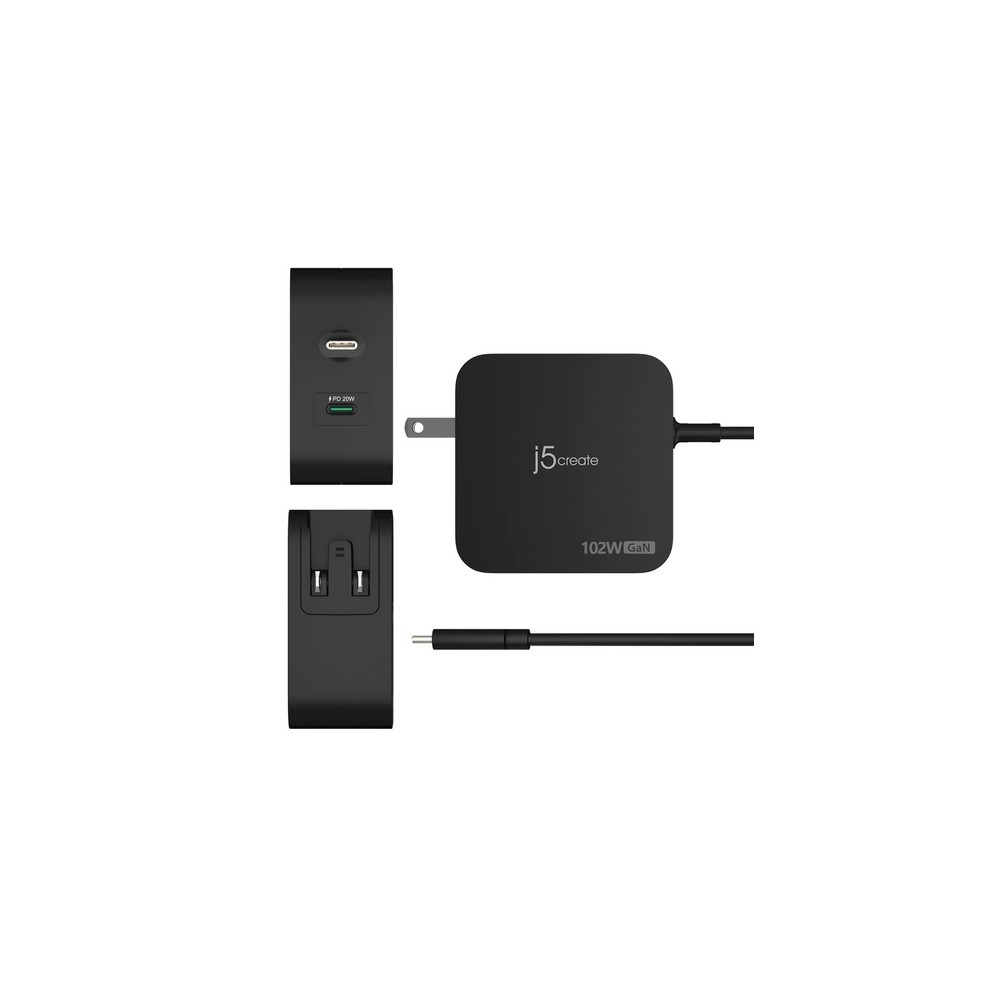 J5create 102W GaN PD USB-C 2-Port Charger With Changeable AC Plugs