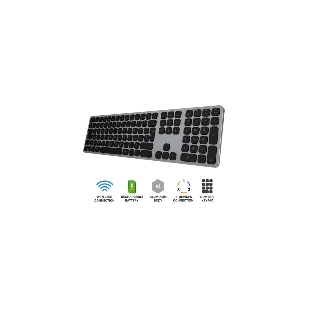 TUNIT Tastiera Wireless In Alluminio Con Tastierino Numerico - Grigio Siderale ITA