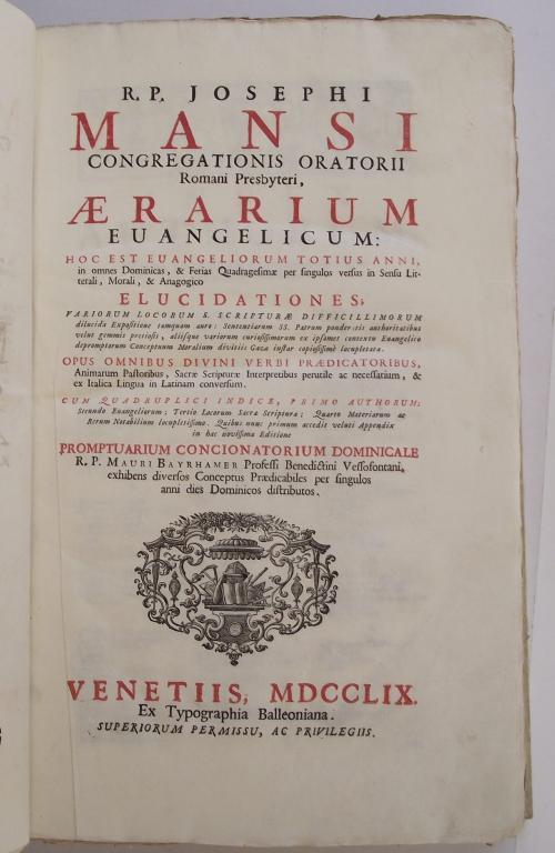 Lafeltrinelli Aerarium evangelicum: hoc est evangeliorum totius anni in omnes dominicas & ferias quadragesimae per singulos versus in sensu litterali morali e anagogico elucidationes variorum locorum S. Scripturae difficillimoru