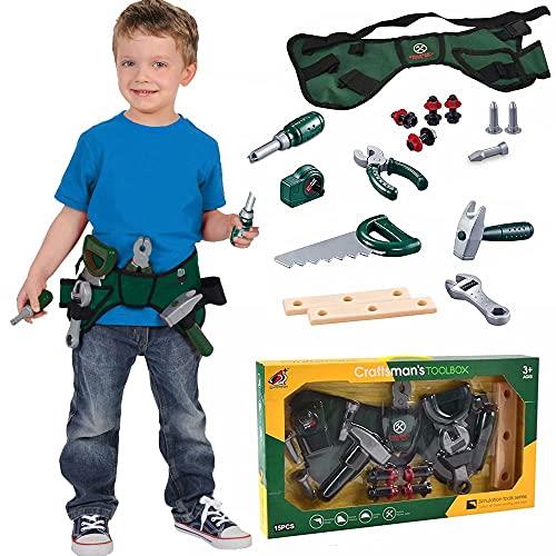 Lafeltrinelli BAKAJI Cintura Porta Attrezzi in Tessuto Giocattolo Bambini con Set Utensili da Lavoro e Accessori Gioco Cinghia Regolabile e Tasche Portattrezzi Gioco Educativo Fai da Te Bricolage