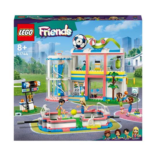 Lafeltrinelli LEGO Friends 41744 Centro Sportivo Gioco del Calcio Basket Tennis Parete da Arrampicata e 4 Mini Bamboline per Bambini 8+