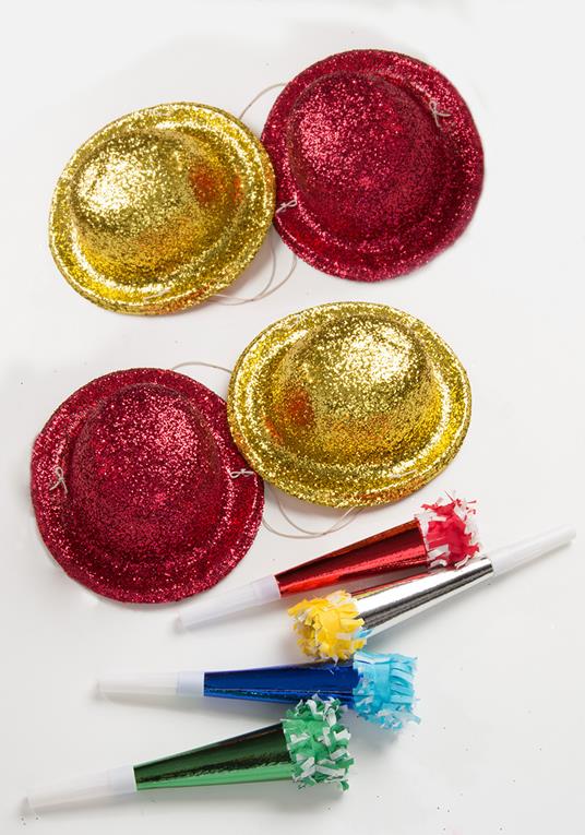Lafeltrinelli Party Set 4 Cappelli Glitter + 4 Trombe Metallizzate L. Cm.18 Ca. Carnival Toys (4642)