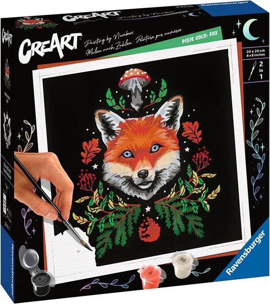 Lafeltrinelli Ravensburger - CreArt Pixie Cold "Volpe" Kit Per Dipingere Con I Numeri Contiene Tavola Prestampata 20x20 Cm Pennello