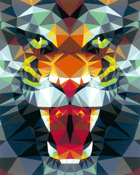 Lafeltrinelli Ravensburger - CreArt Tigre stile Poligono Kit per Dipingere con i Numeri Contiene Tavola Prestampata 24x30 cm Pennello