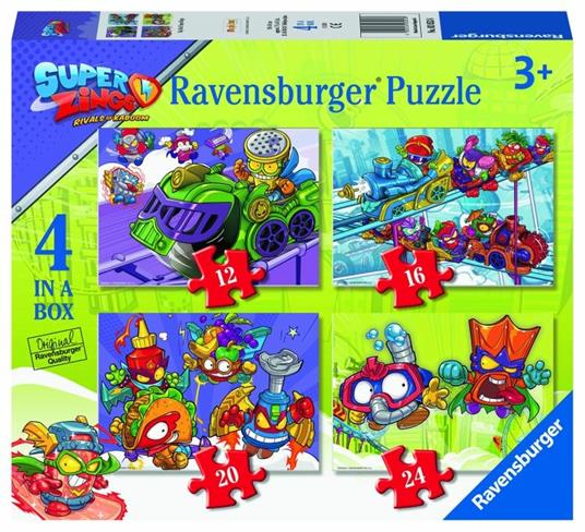 Lafeltrinelli Ravensburger - Puzzle Super Zings Collezione 4 in a Box 4 puzzle da 12-16-20-24 Pezzi Età Raccomandata 3+ Anni