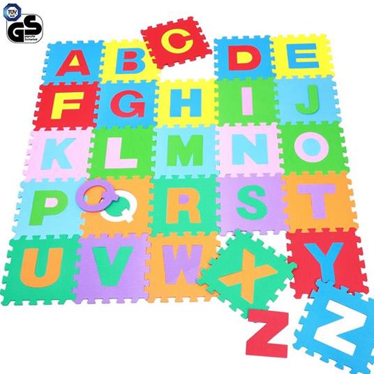 Lafeltrinelli Tappeto Puzzle per Bambini Set 60 Pezzi Gioco Tappetino Lettere Alfabeto Gomma