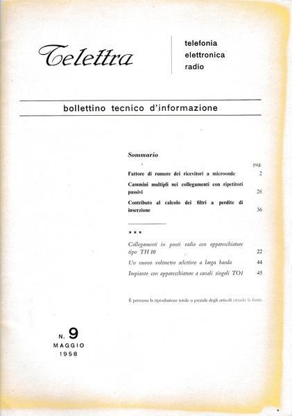Lafeltrinelli Telettra. Bollettino tecnico d'informazione. N. 9. Mag. 1958