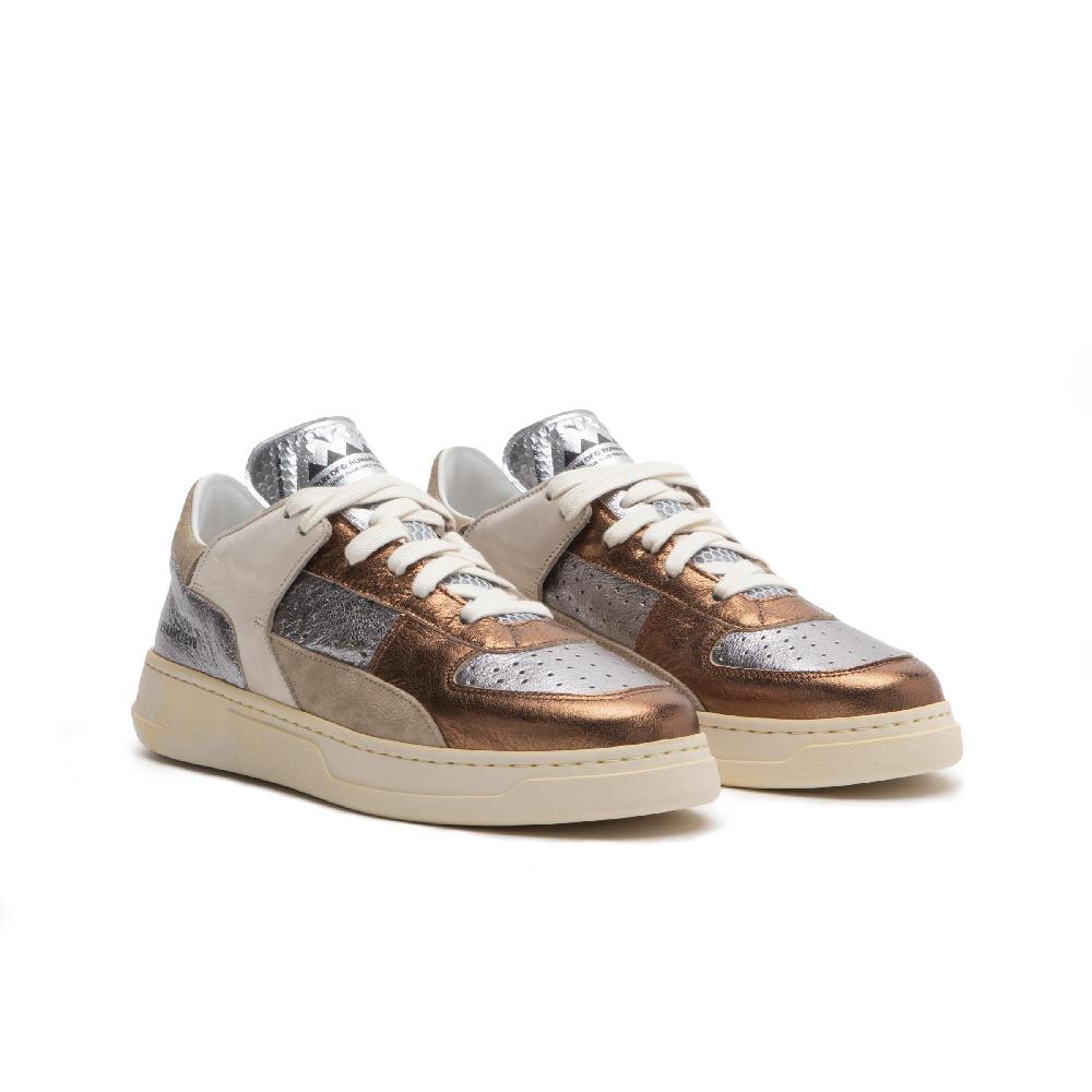 RUN OF Bronze Sneakers In Pelle Colorata Metallizzata E Pelle Scamosciata