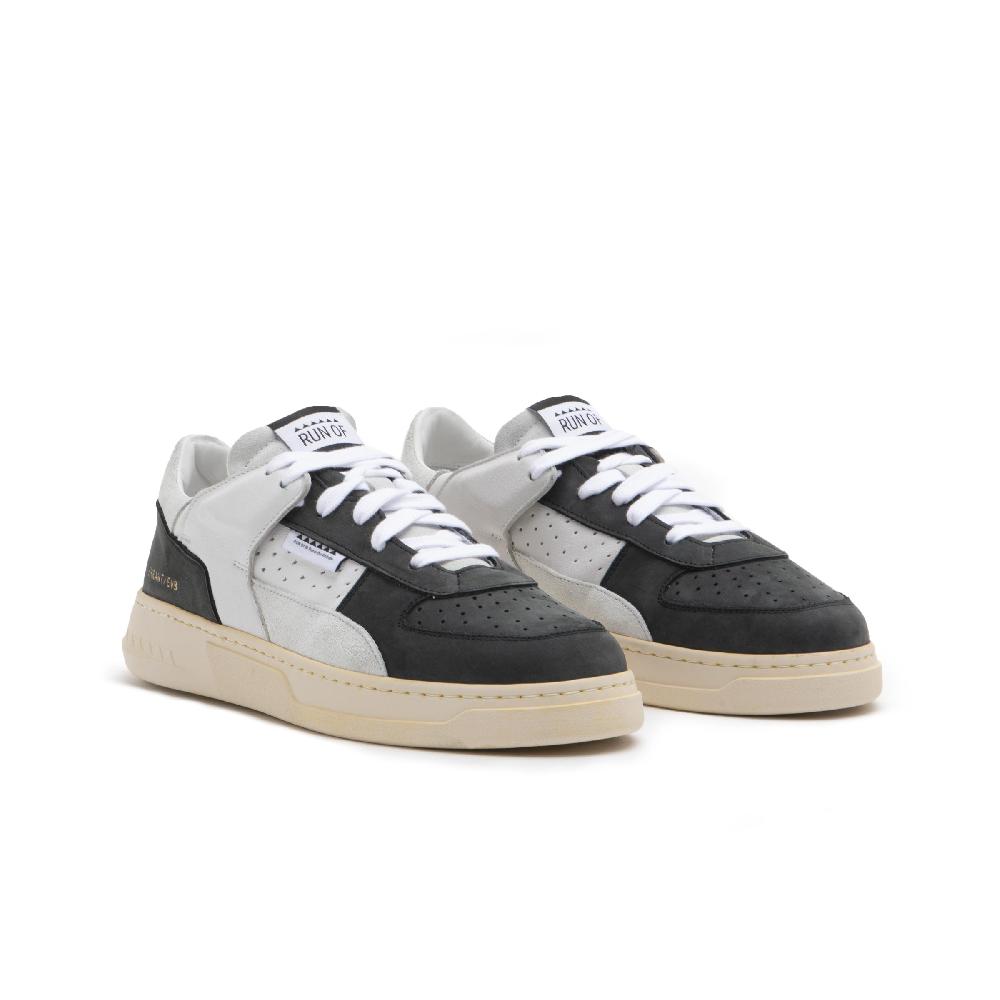 RUN OF Buio Sneakers | In Pelle Bianca E Nera Con Talloncino Bianco %