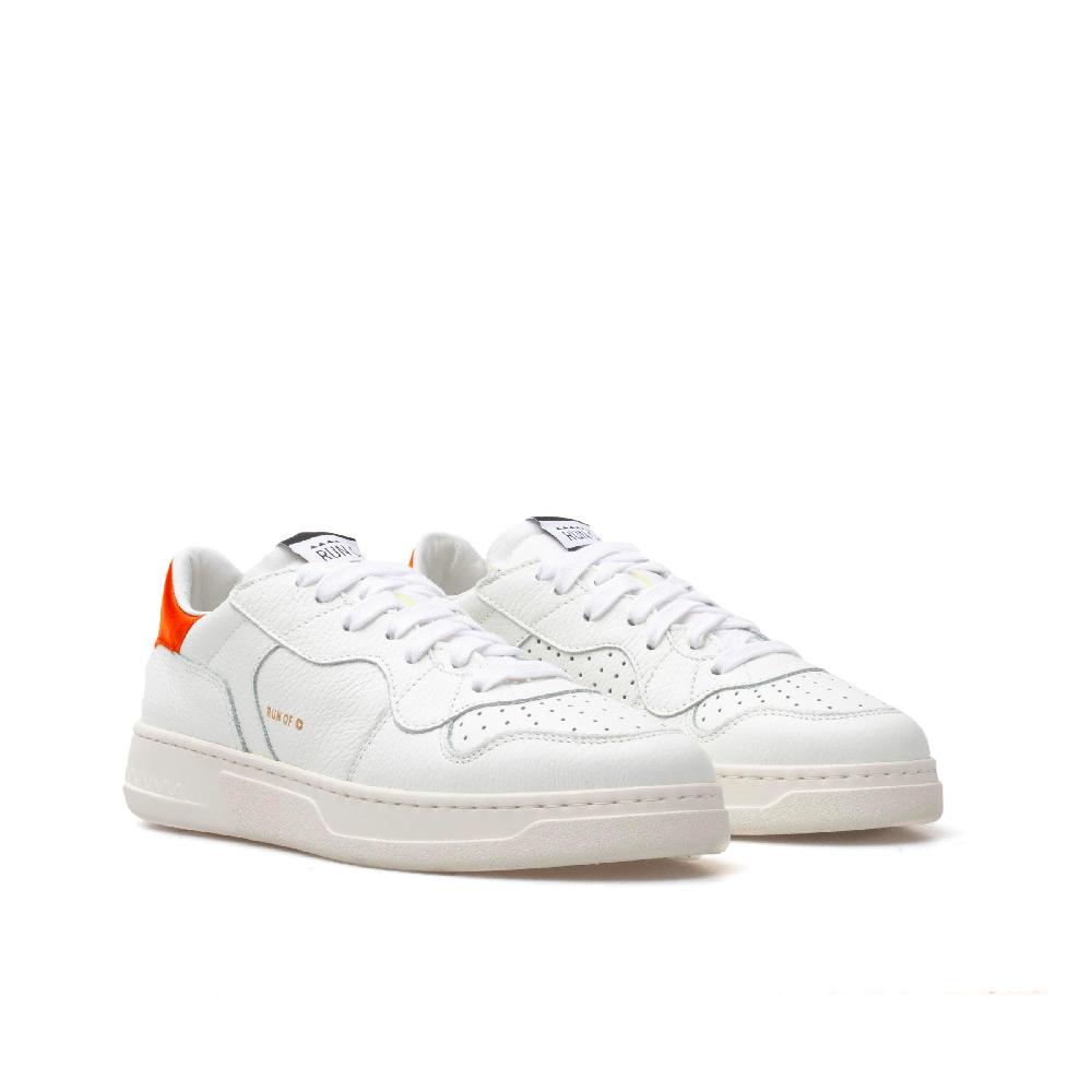 RUN OF Classic AF1 Sneakers In Pelle Bianca Con Talloncino In Pelle Arancione
