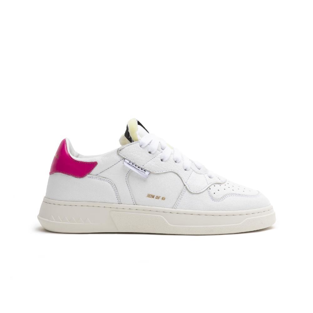 RUN OF Classic PK Sneakers In Pelle Bianca Con Talloncino In Pelle Rosa