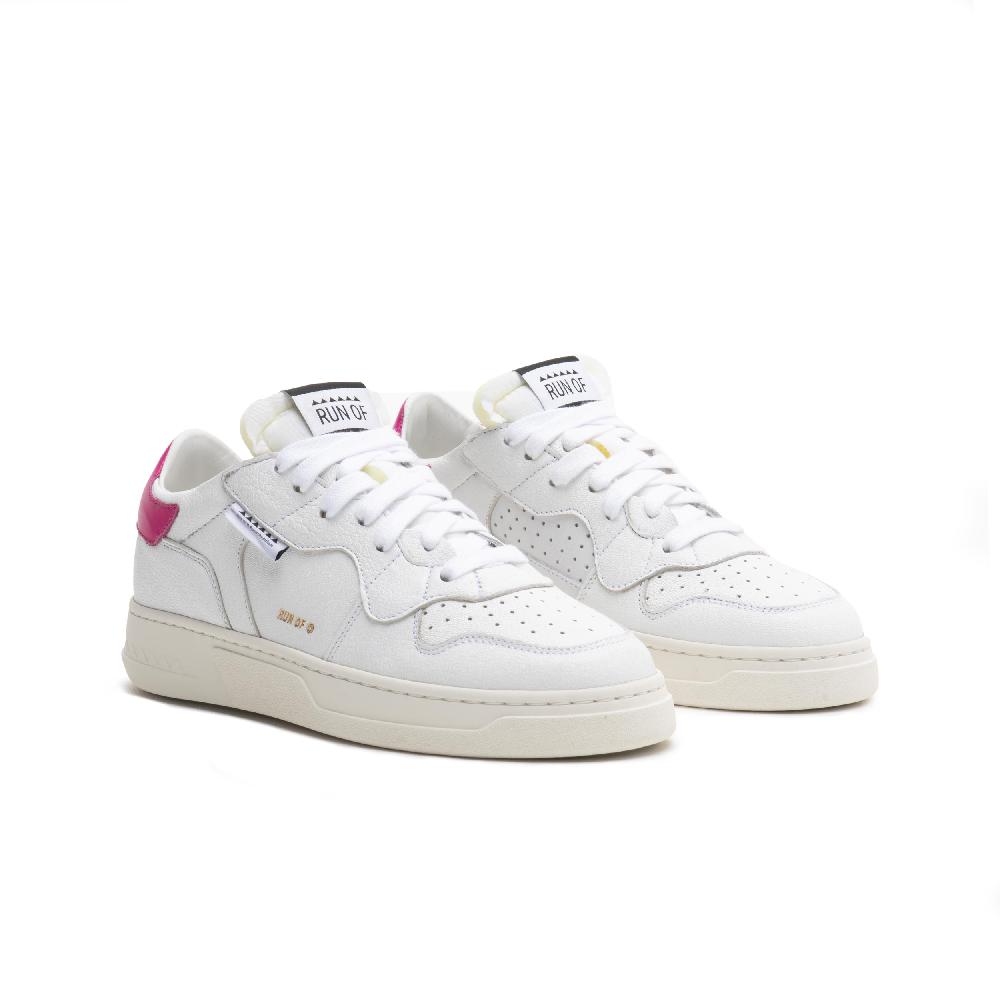 RUN OF Classic PK Sneakers In Pelle Bianca Con Talloncino In Pelle Rosa