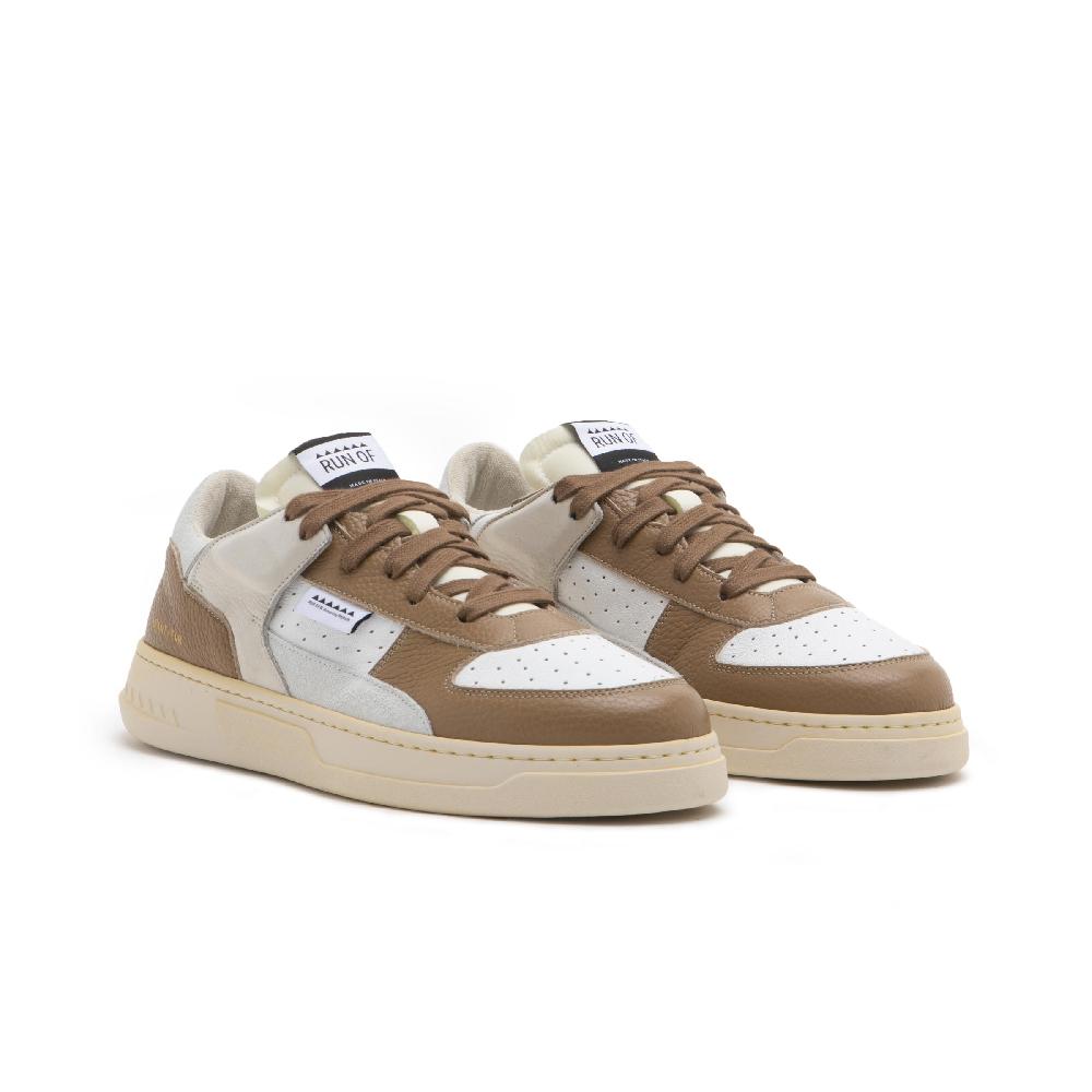 RUN OF Detroit/Two Sneakers In Pelle Bianca E Caramel