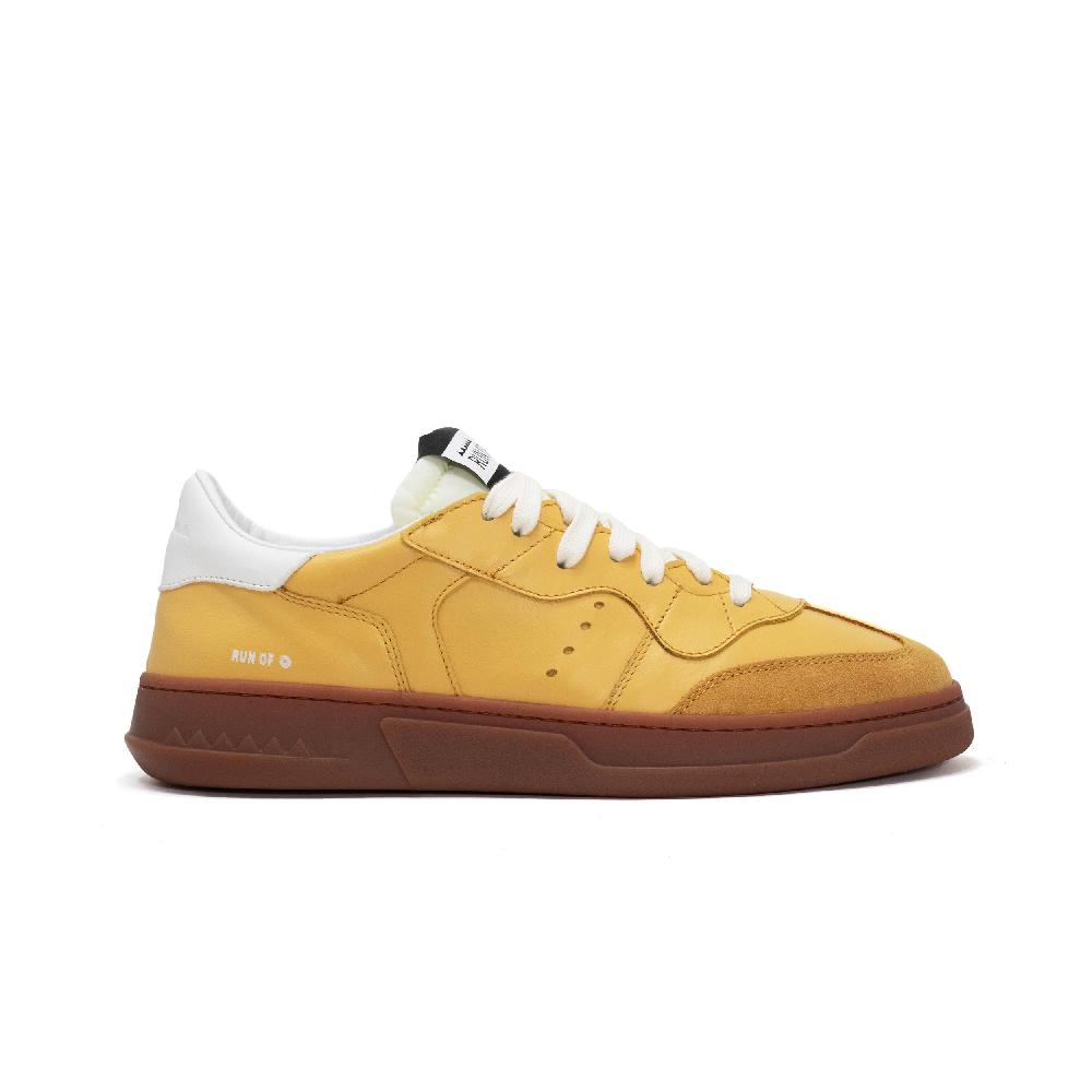 RUN OF George Sneakers In Pelle Gialla Con Talloncino In Pelle Bianca