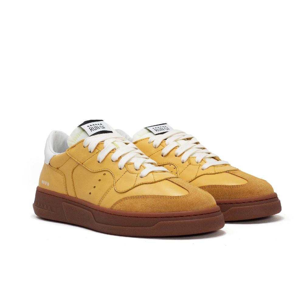 RUN OF George Sneakers In Pelle Gialla Con Talloncino In Pelle Bianca