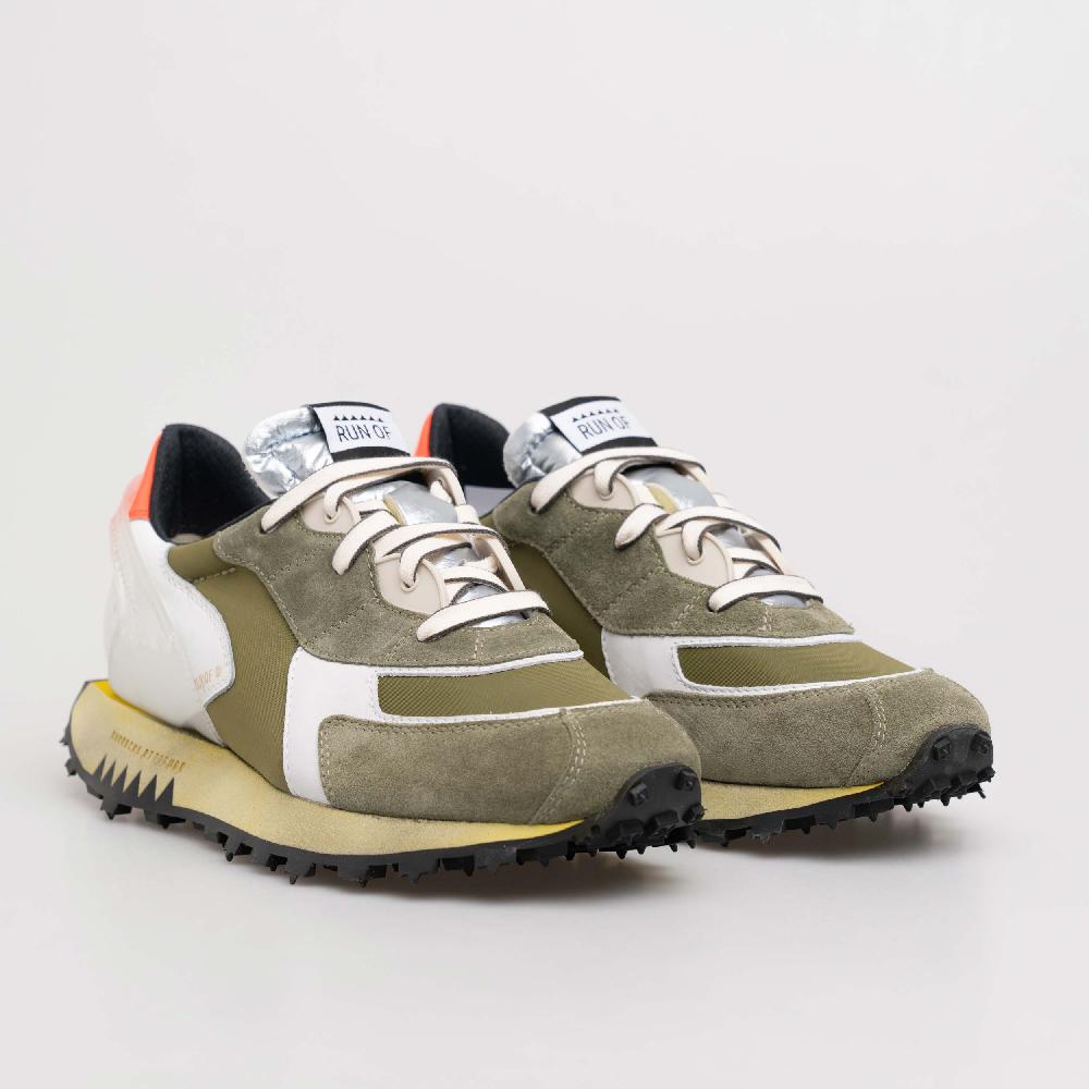 RUN OF Helmut Sneakers In Pelle E Nylon Con Suola Gialla